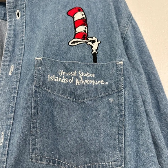 Universal Studios -Cat In The Hat Denim Long Sleeve Shirt- Medium - Picture 3 of 6